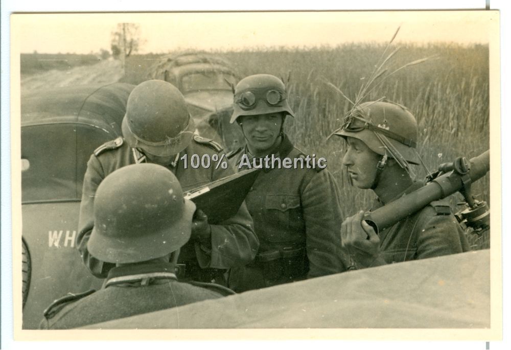 German Soldiers with Helmets and Goggles,  WW2, Original Photo