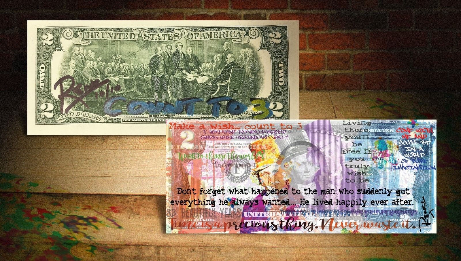 WILLY WONKA (CT3) Banksy/Rency ART $2 U.S. Bill HAND-SIGNED *LIMITED & S/N of 10