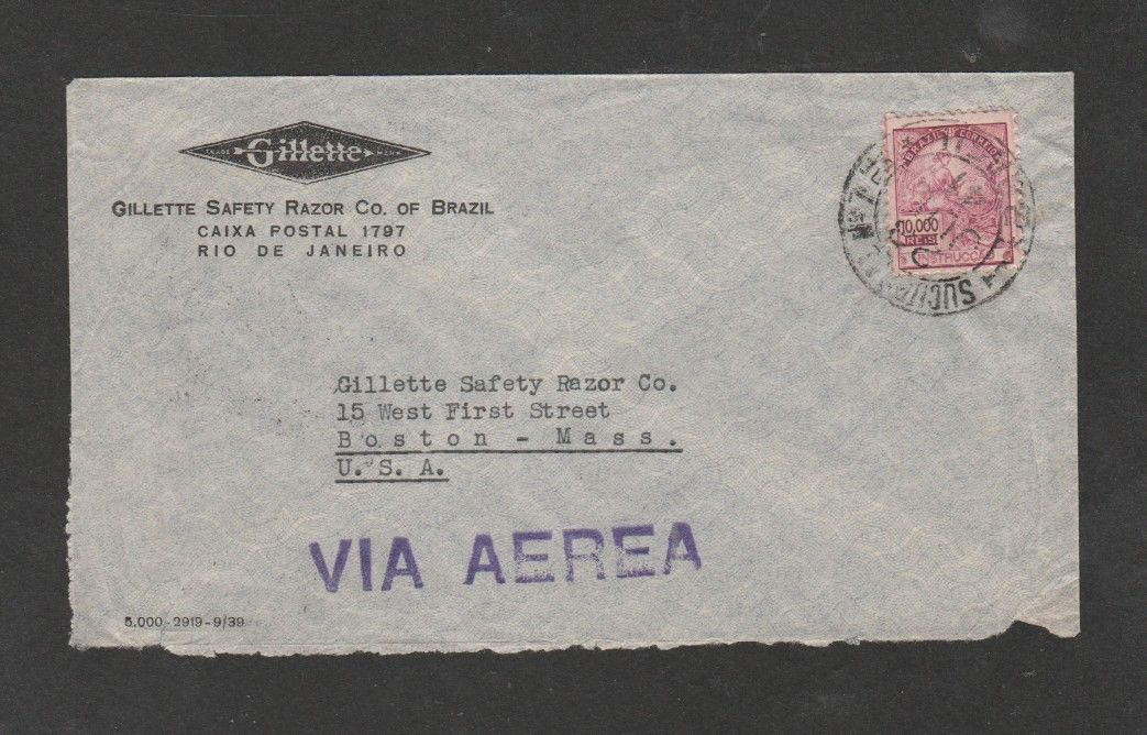 Brazil 1941 10,000 Reis single on airmail cover to USA