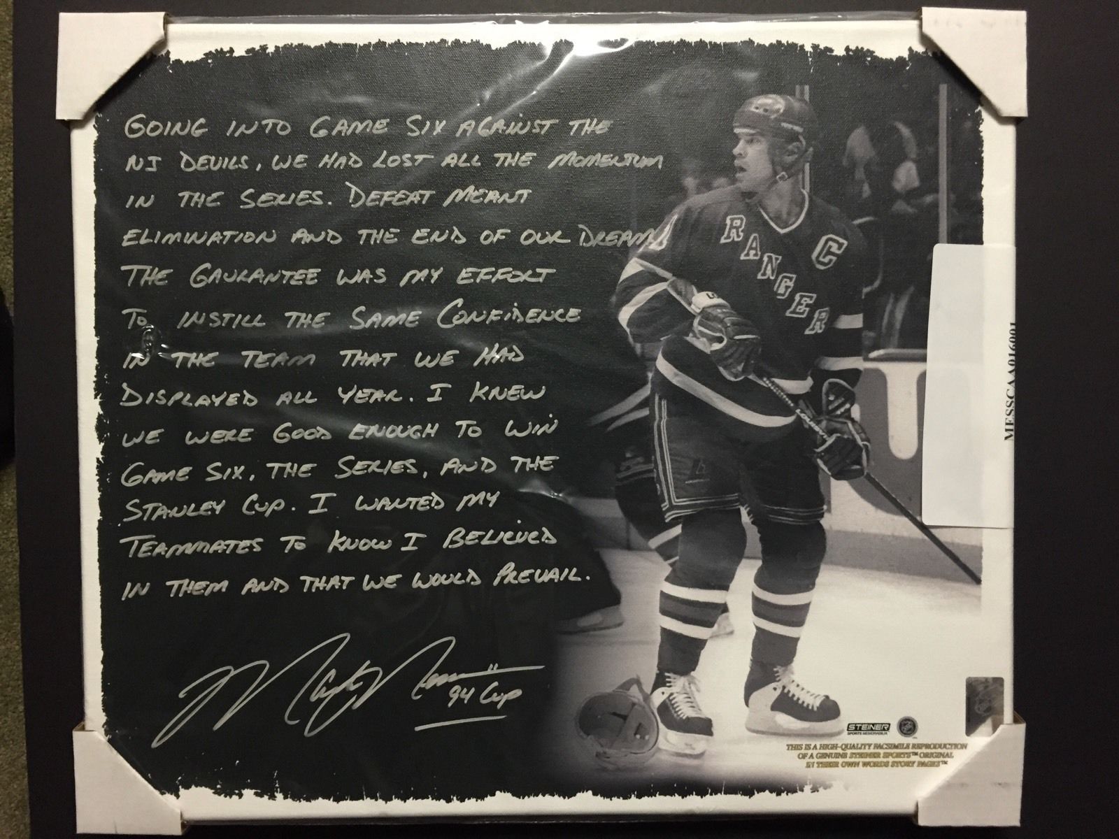 Facsimile MARK MESSIER 94 Stanley Cup Guarantee 16x20 Canvas Story Photo Steiner