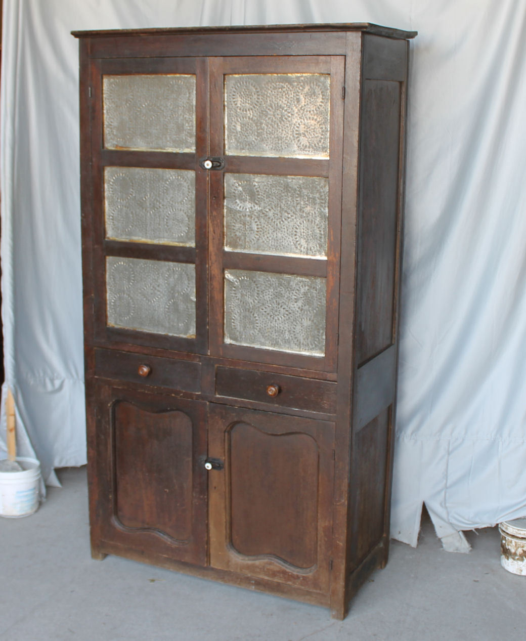 Antique Primitive Pie Safe Kitchen Cupboard – pierced tin panels