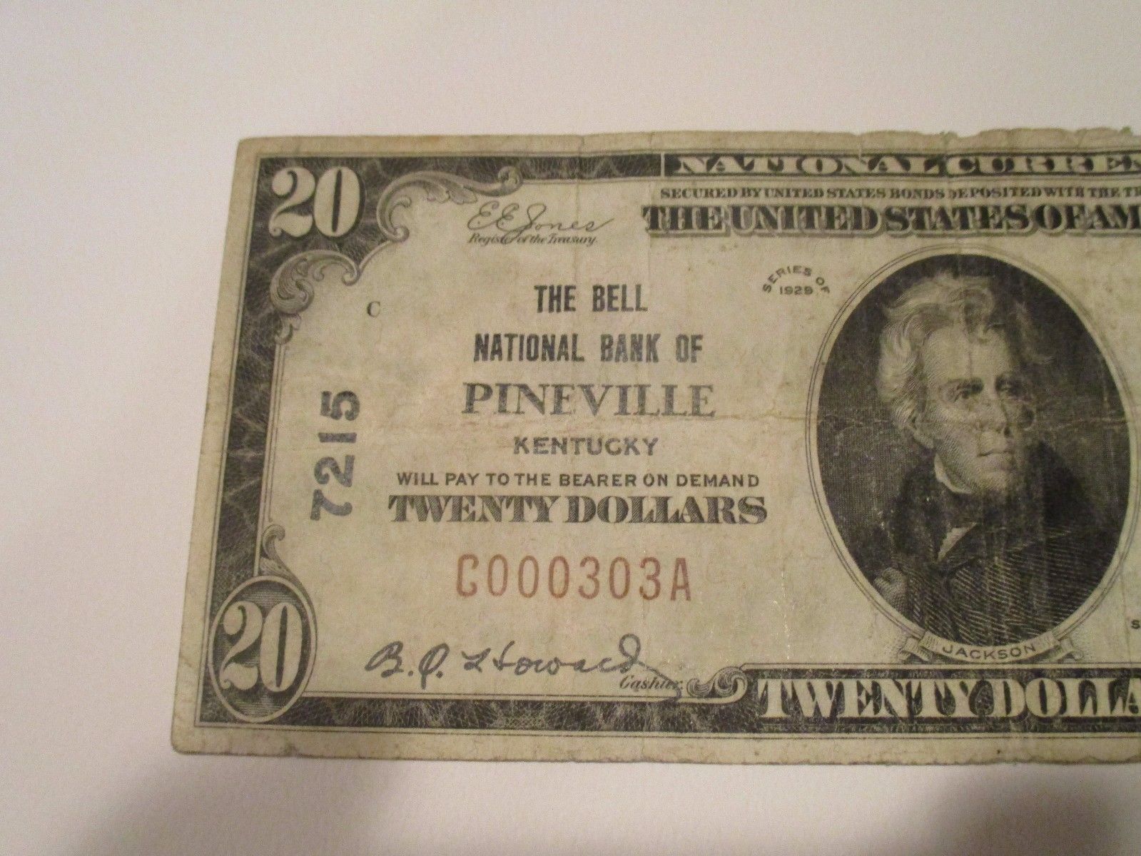 1929 - $20 The Bell National bank of Pineville, Kentucky – Rare