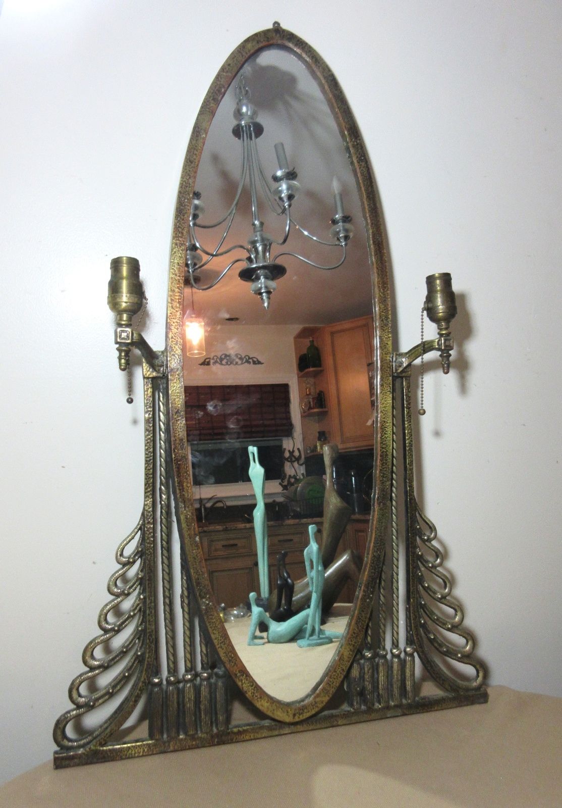 antique Oscar Bach bronze Art Nouveau ornate wall dresser console mirror sconce