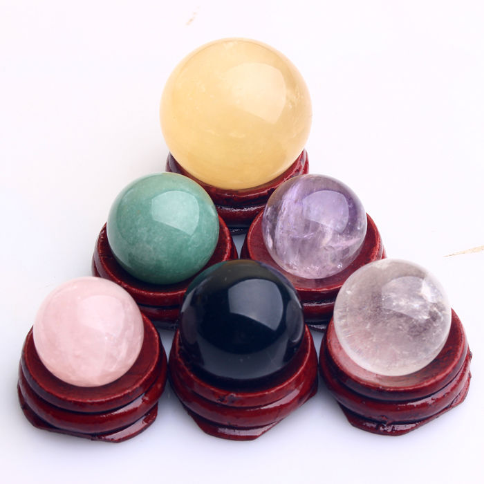 Natural Aventurine Amethyst  Obsidian Calcite Rose Quartz crystal ball 6PCS