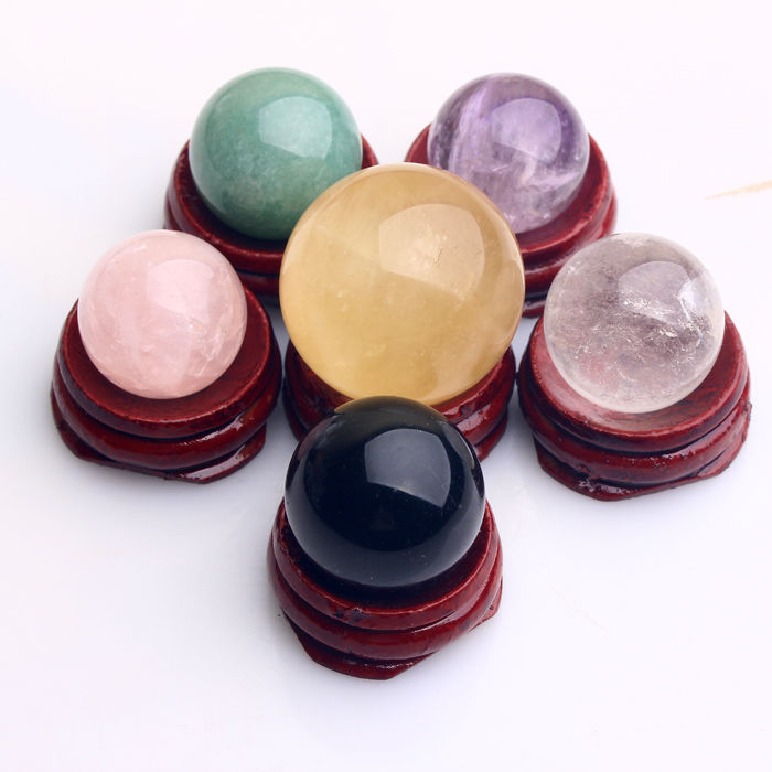 Natural Aventurine Amethyst  Obsidian Calcite Rose Quartz crystal ball 6PCS