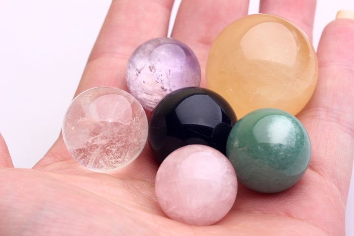 Natural Aventurine Amethyst  Obsidian Calcite Rose Quartz crystal ball 6PCS