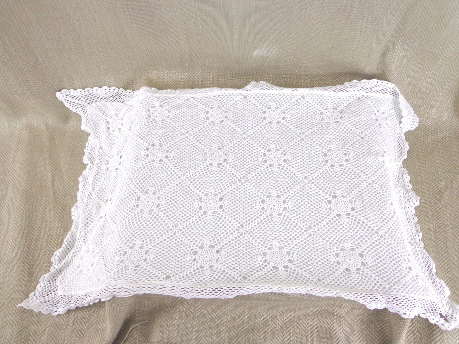 Antique Lace Pillow Cushion Cover Handmade Embroidered White Cotton Vintage