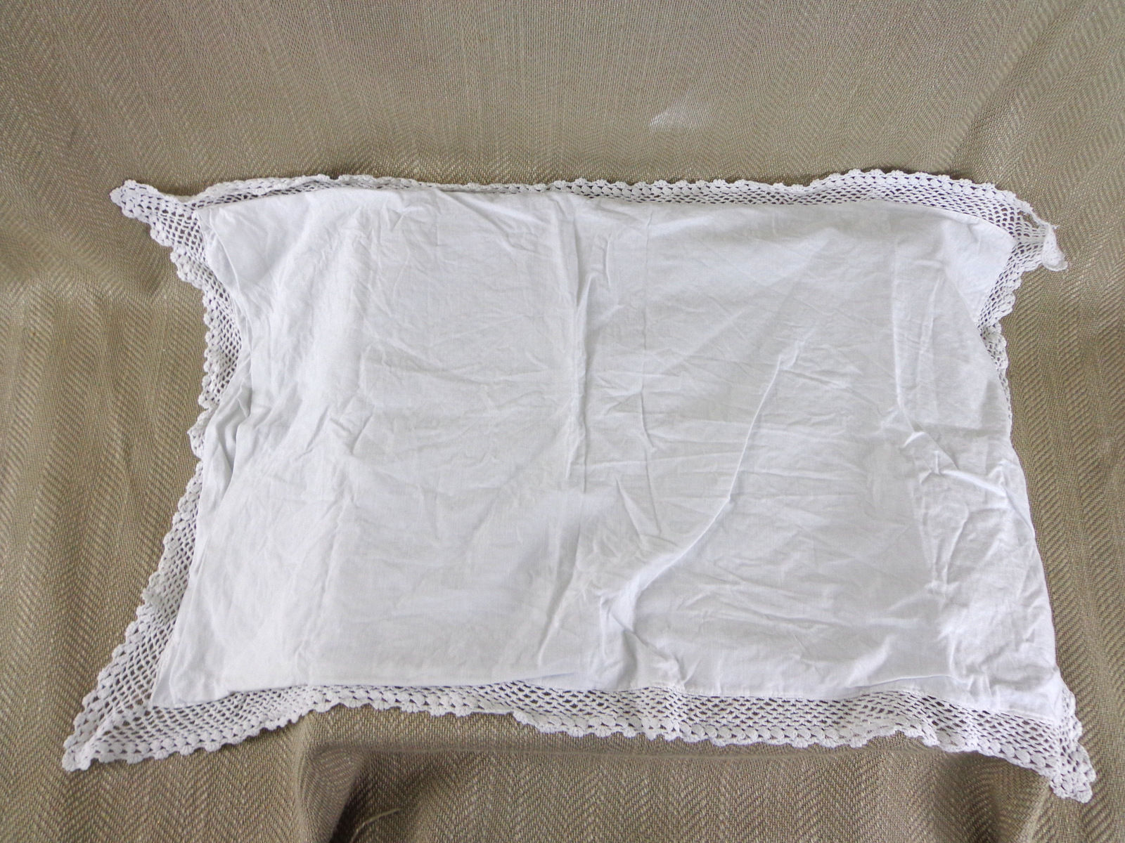 Antique Lace Pillow Cushion Cover Handmade Embroidered White Cotton Vintage