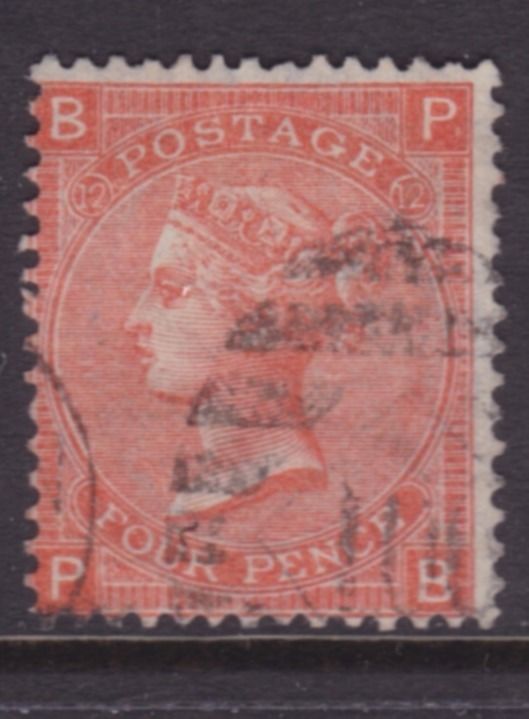 GB GREAT BRITAIN 1870 4D VERMILION QV PLATE 12 FINE USED SG 94 CV £60+  (DG202D)