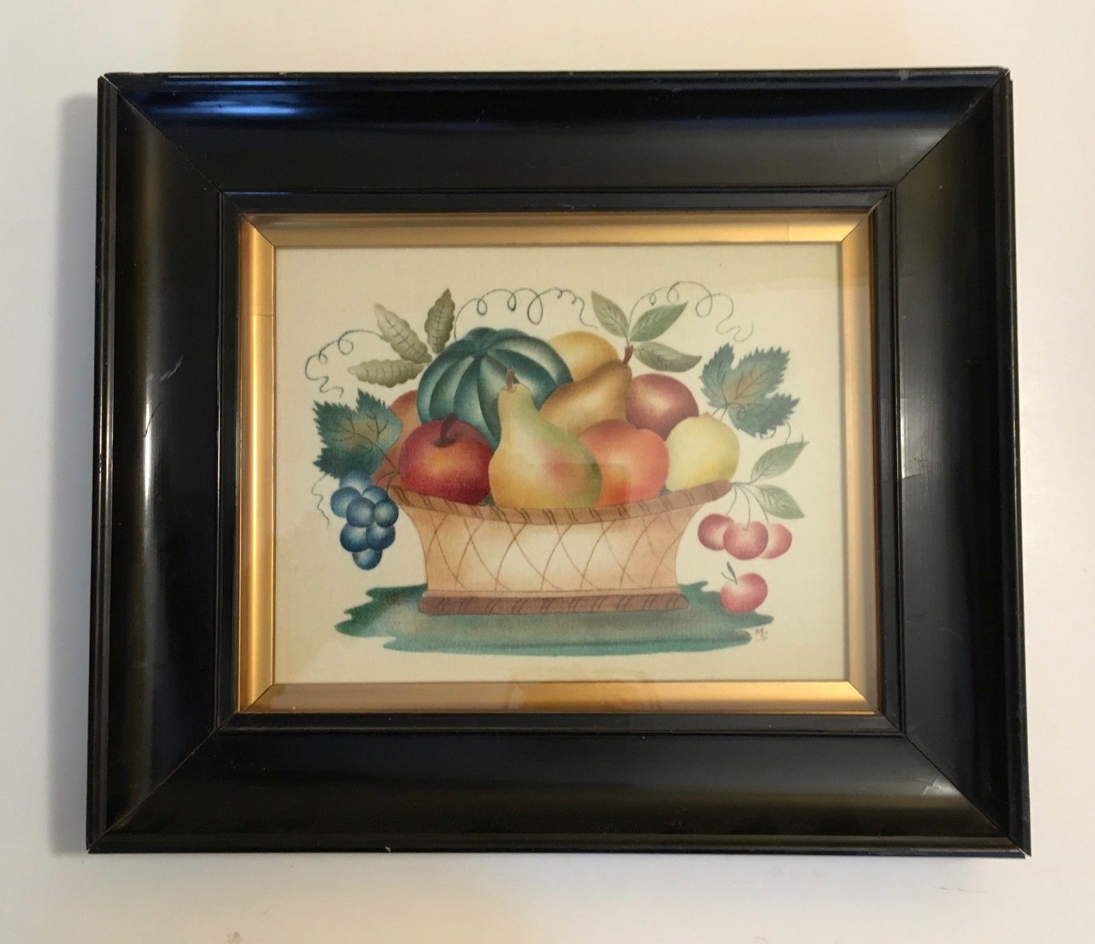 Original Theorem Fruit Painting w/ Vintage1800's Lacquered Frame Great condition