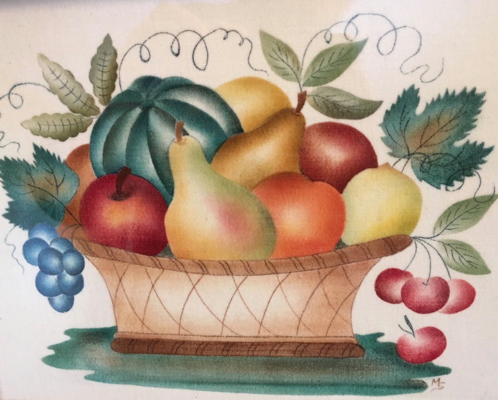 Original Theorem Fruit Painting w/ Vintage1800's Lacquered Frame Great condition