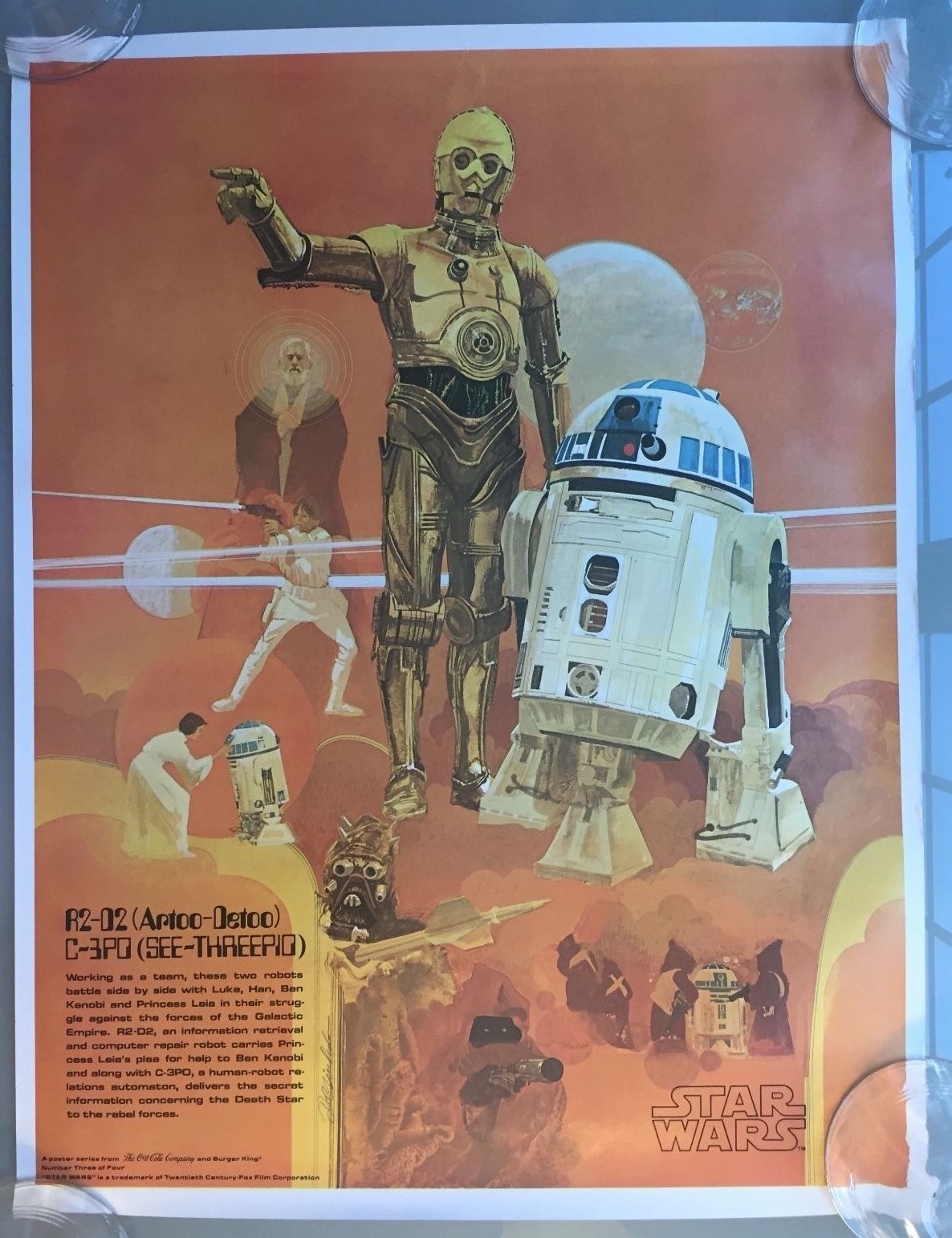 Original Vintage 1977 Star Wars Coca Cola R2-D2 & C-3PO #3 of 4 Movie Poster