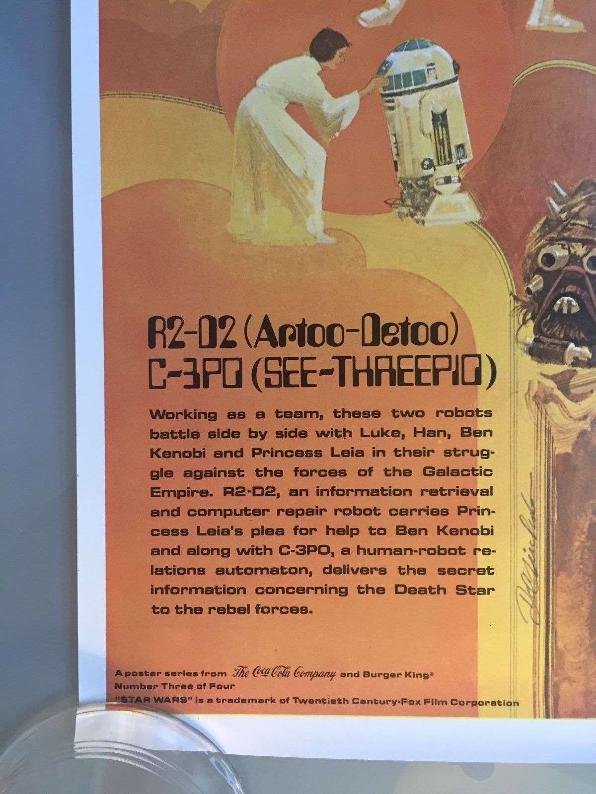 Original Vintage 1977 Star Wars Coca Cola R2-D2 & C-3PO #3 of 4 Movie Poster