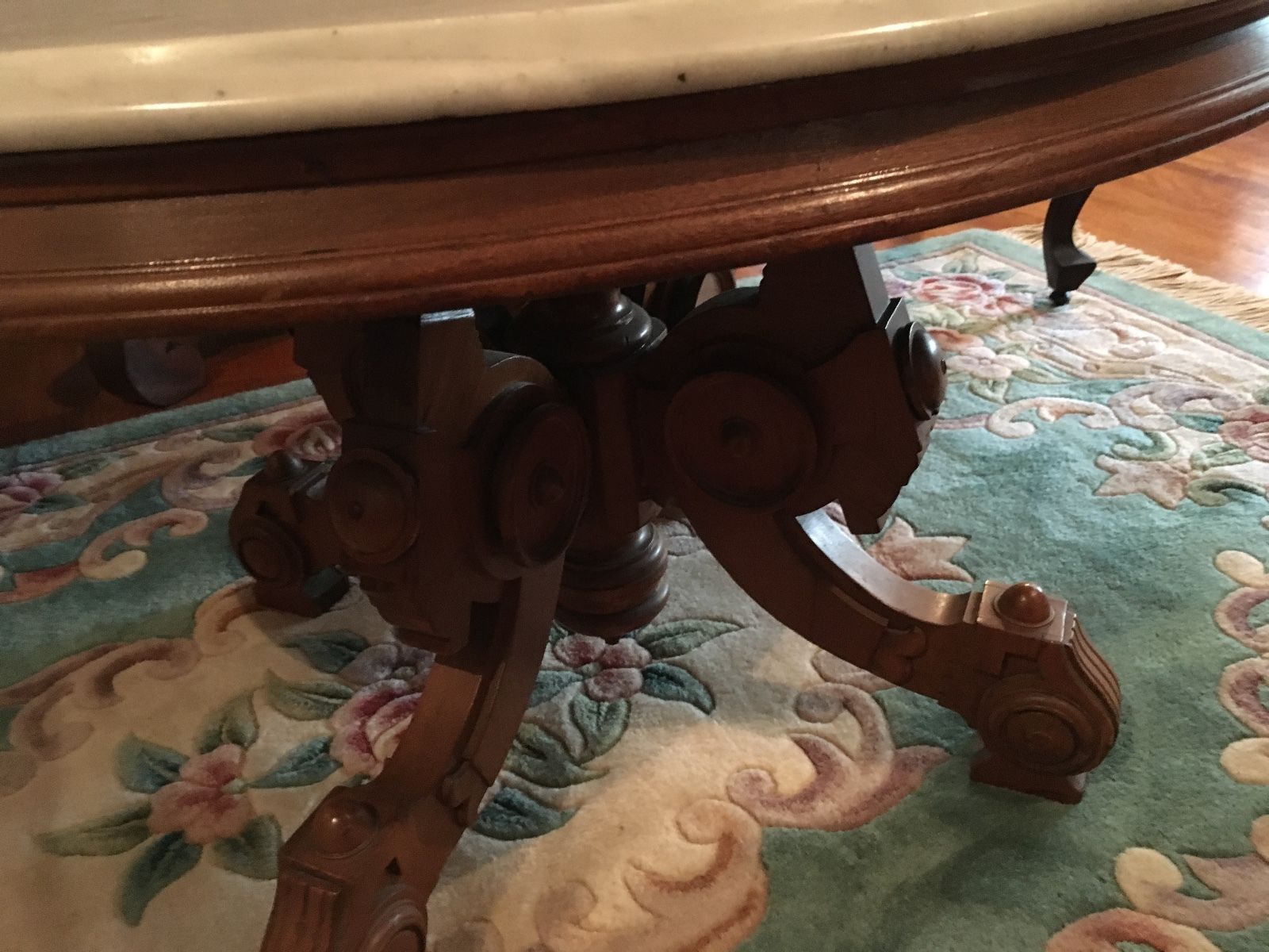 Antique Oval Carved Marble Top Coffee Table