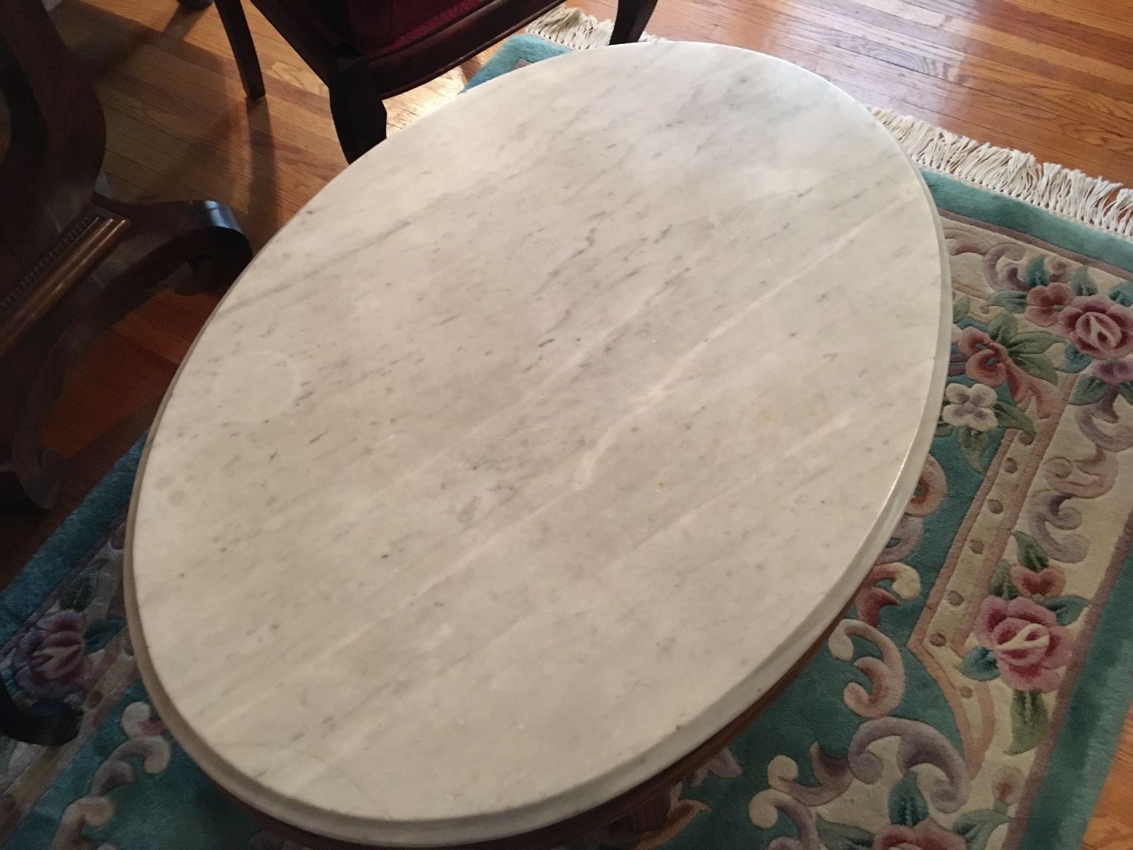 Antique Oval Carved Marble Top Coffee Table