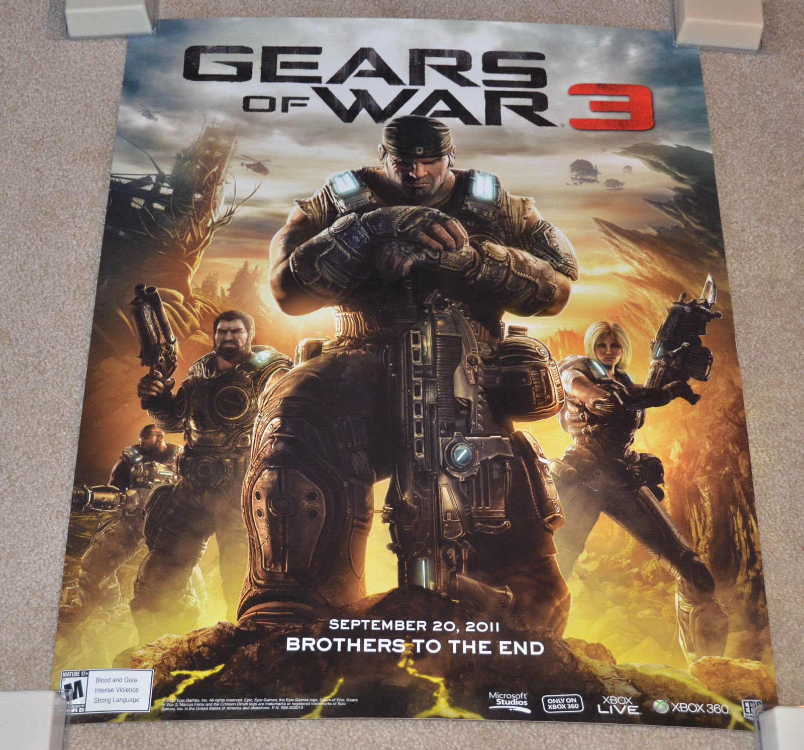 RARE PROMO Gears of War 3 (3D Heavy) POSTER (22x28") Brothers To The End 9-20-11