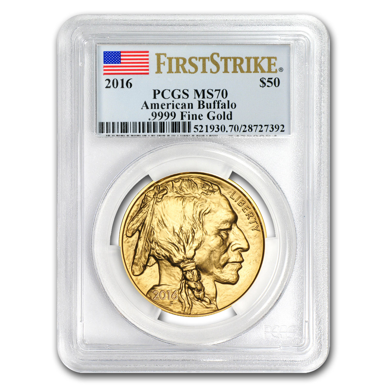 2016 1 oz Gold Buffalo MS-70 PCGS (First Strike, Flag Label) - SKU #94025