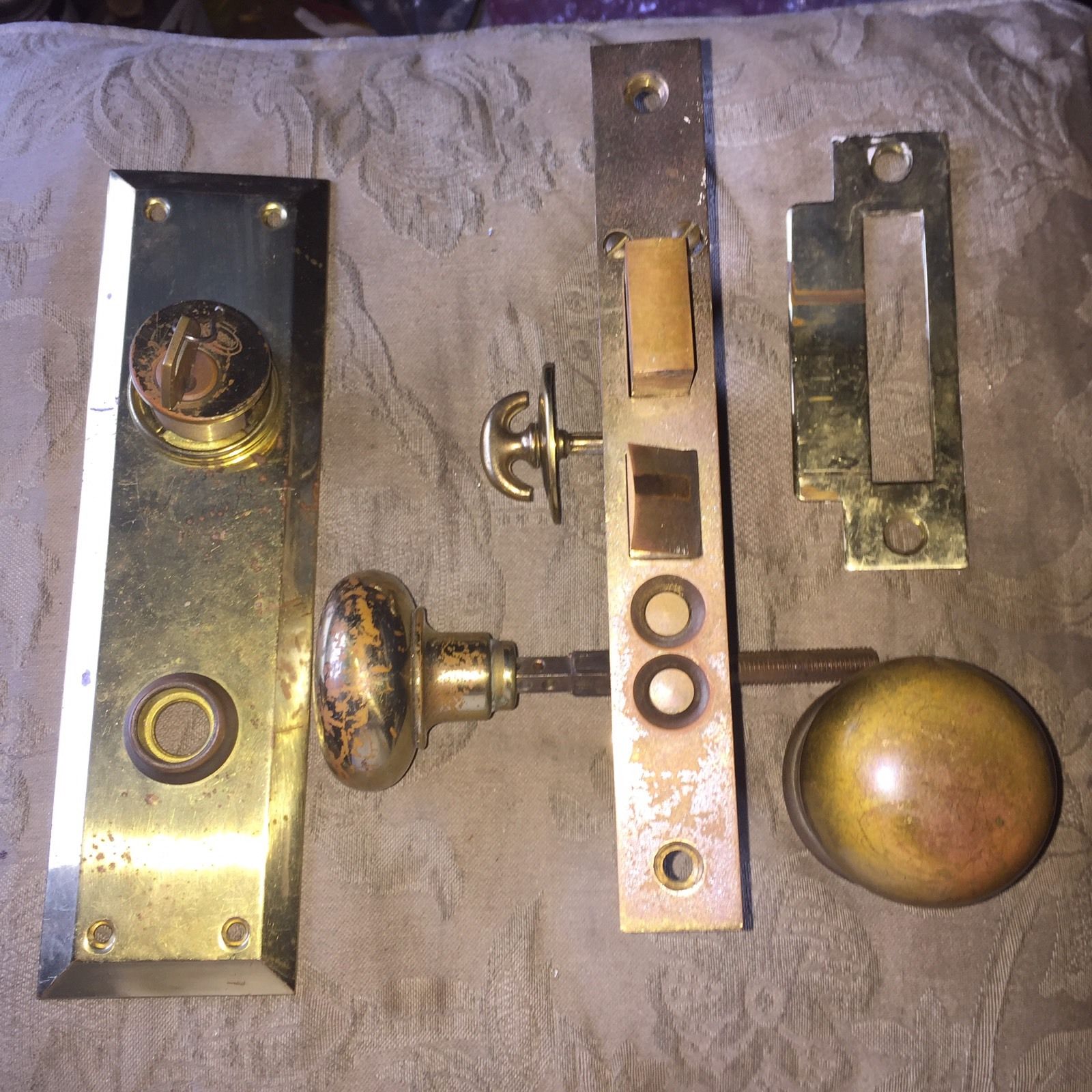 Antique  Exterior Entry Door Lockset Art Deco Knob Plate LockSet &  Key