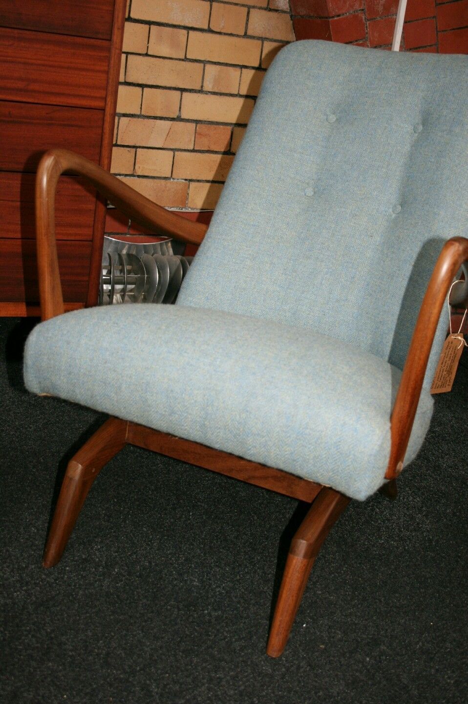 vintage mid century armchair danish inspired reupholstered with harris tweed....