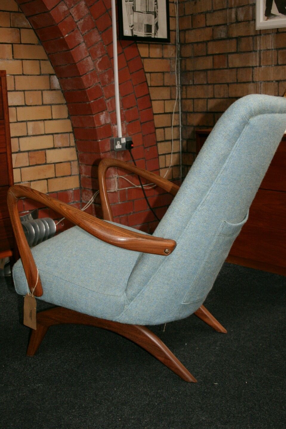 vintage mid century armchair danish inspired reupholstered with harris tweed....