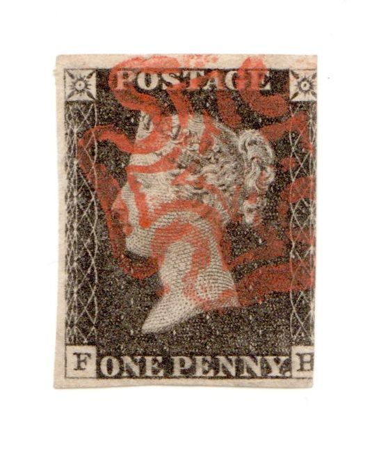 Great Britain 1840 Penny Black Stamp F-B, Very Rare [2219.0179]