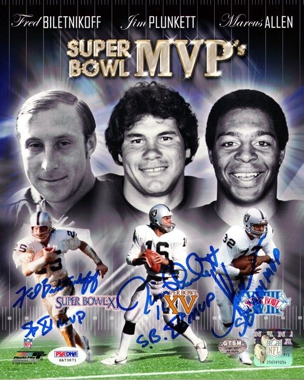 BILETNIKOFF, PLUNKETT & ALLEN AUTOGRAPHED SIGNED 8X10 PHOTO RAIDERS PSA/DNA