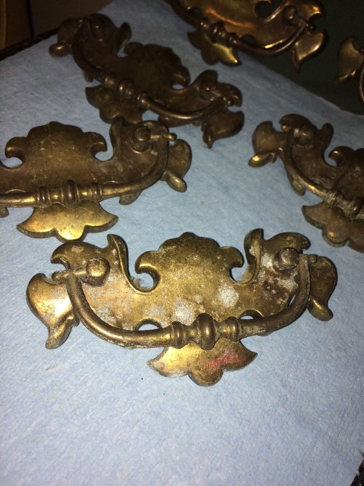 Vintage  Antique Brass Hardware Drop Handle Drawer Pulls.6Total