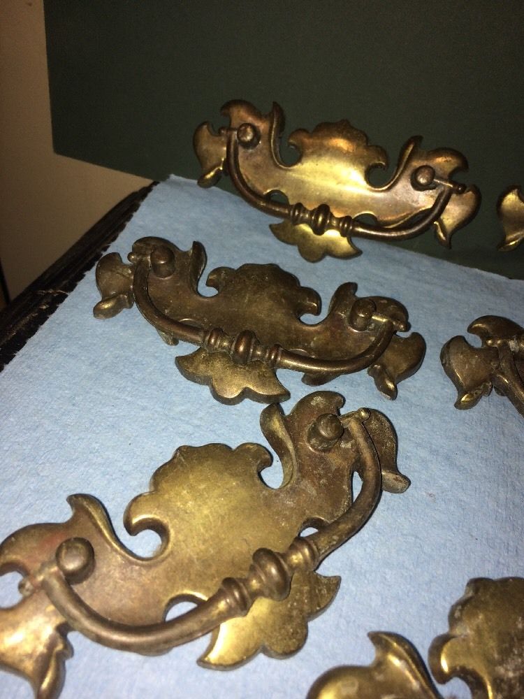 Vintage  Antique Brass Hardware Drop Handle Drawer Pulls.6Total