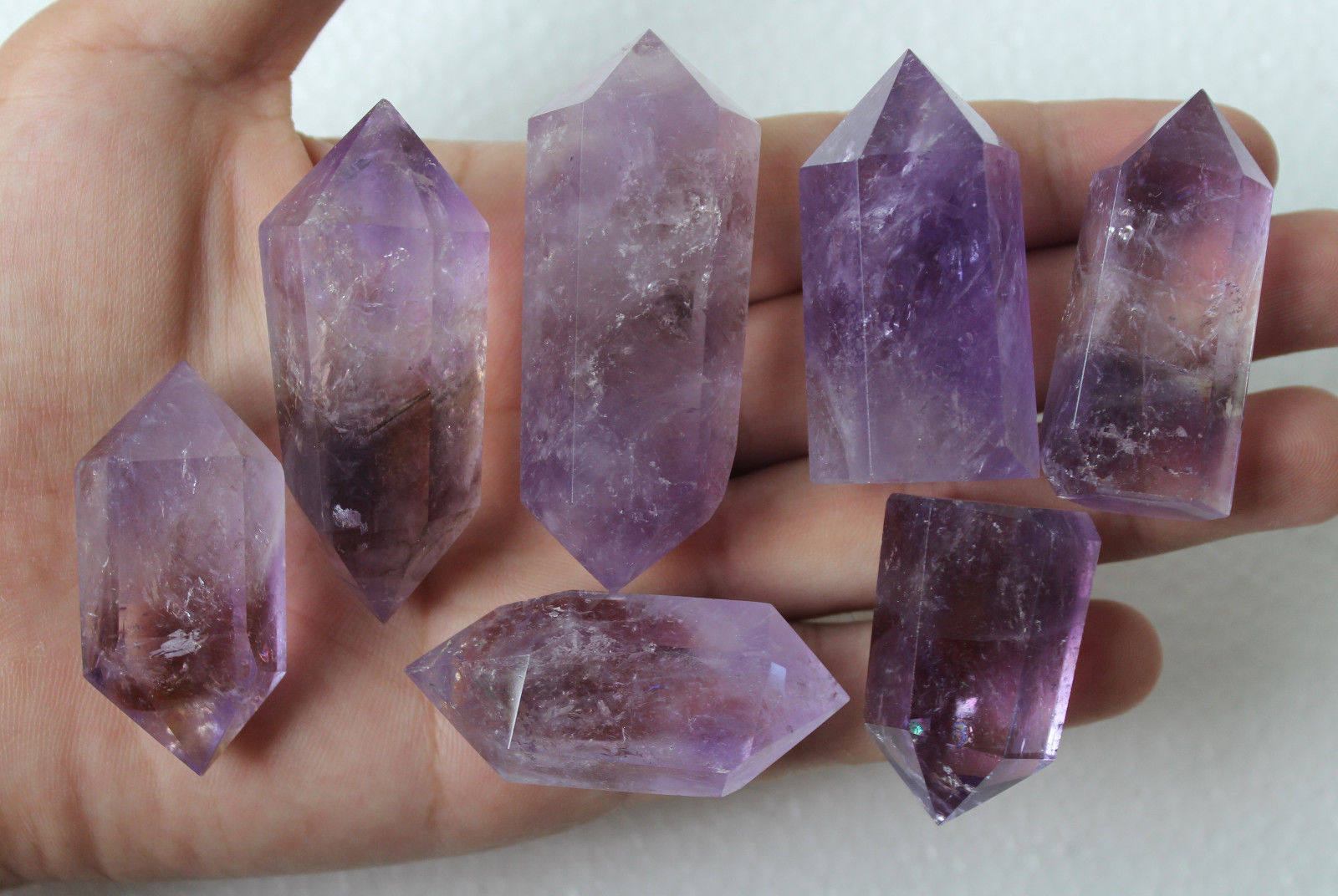 218g 7pcs NATURAL Amethyst QUARTZ CRYSTAL  WAND POINT HEALING