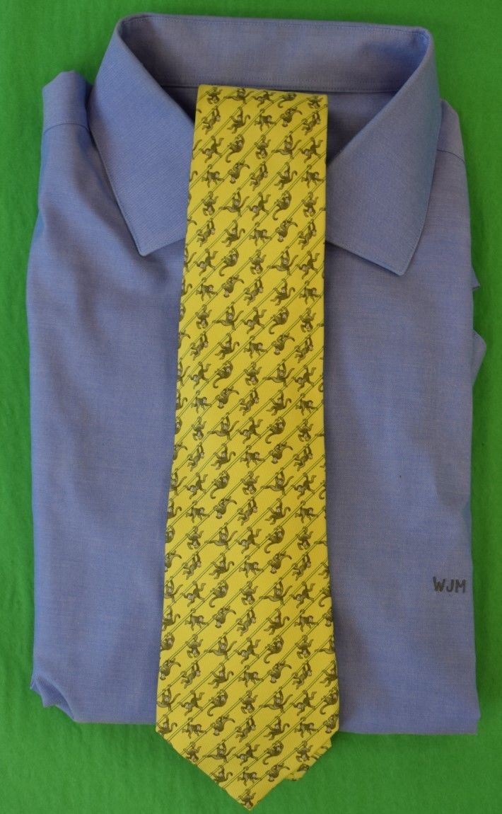 "Hermes of Paris Dangling Monkeys Chartreuse Silk Tie" New w Tag!