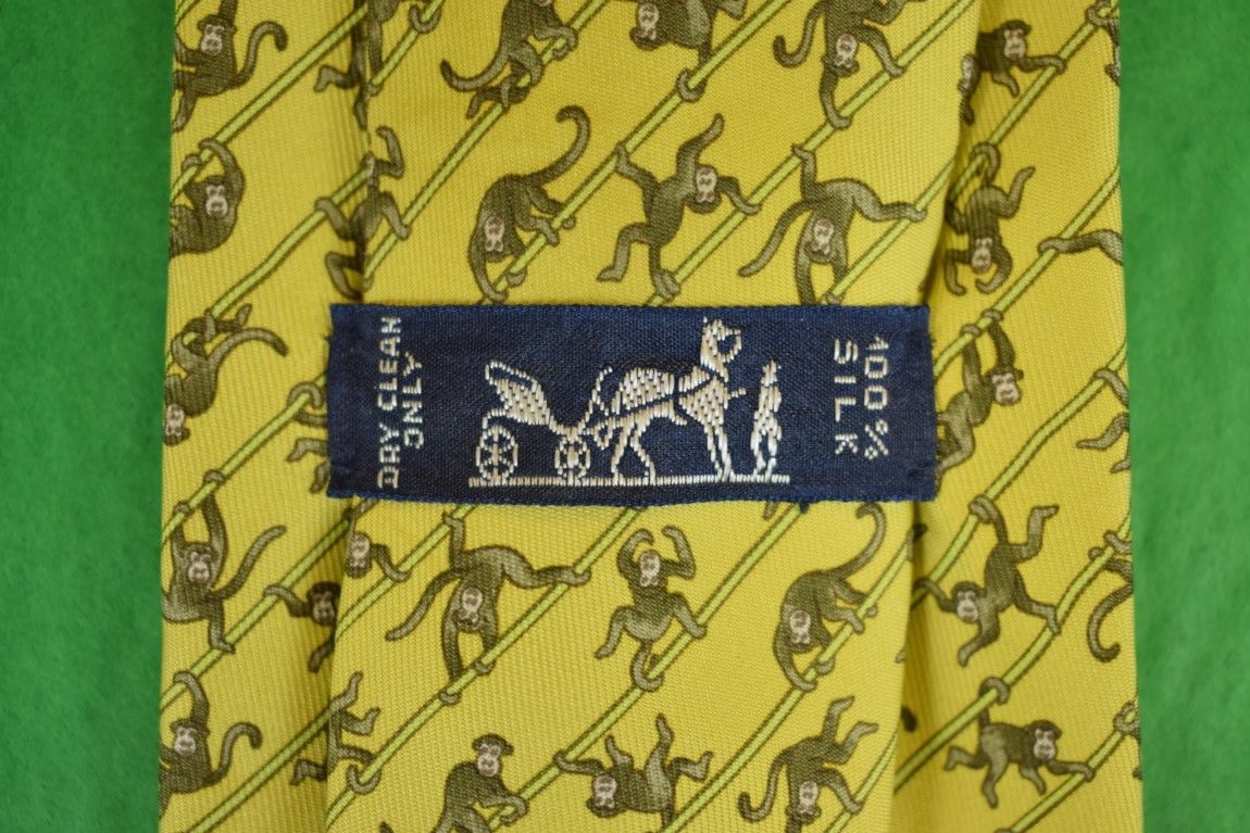 "Hermes of Paris Dangling Monkeys Chartreuse Silk Tie" New w Tag!