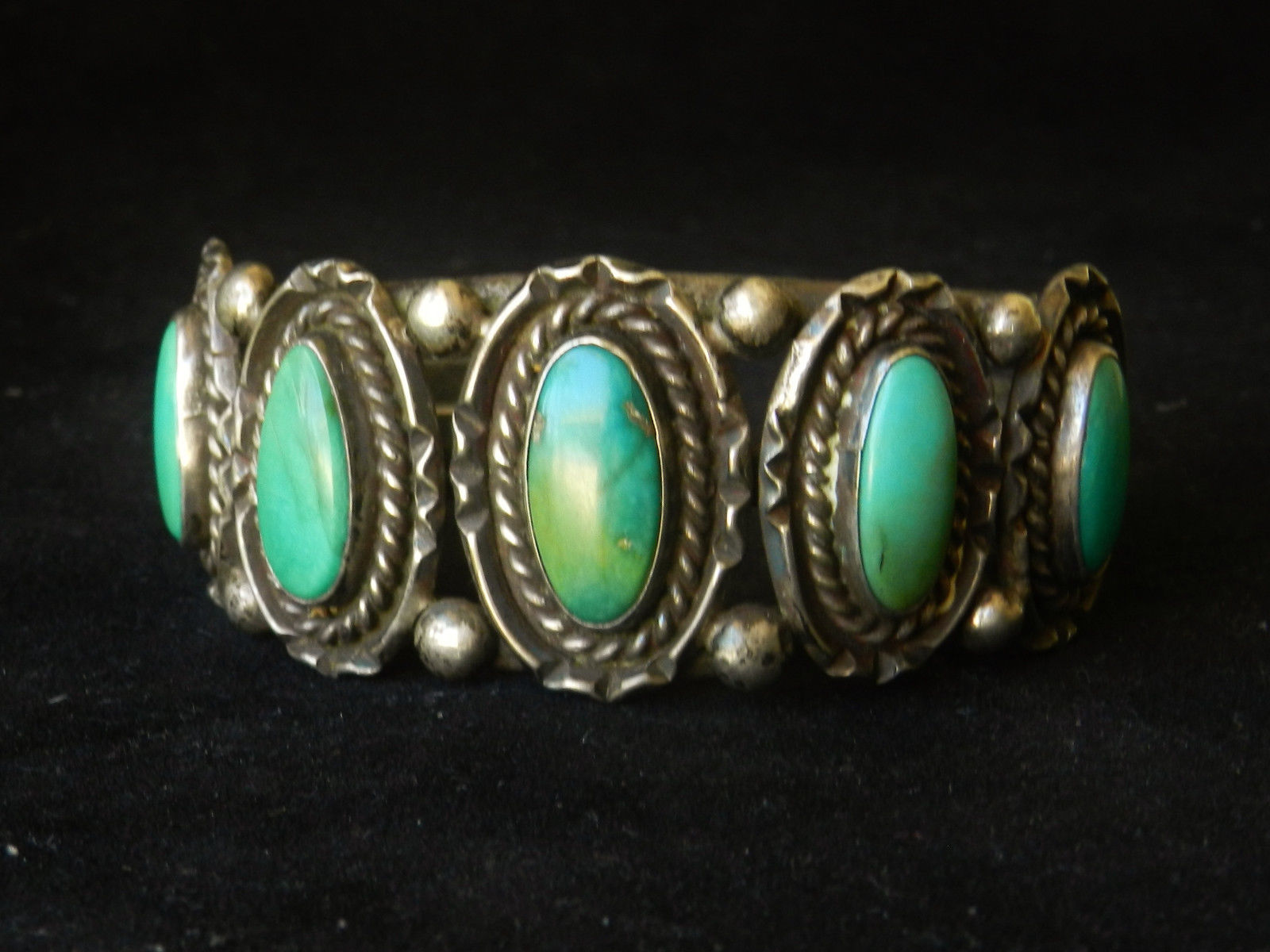 Antique NAVAJO Cuff Bracelet 1940's Sterling Silver & Turquoise