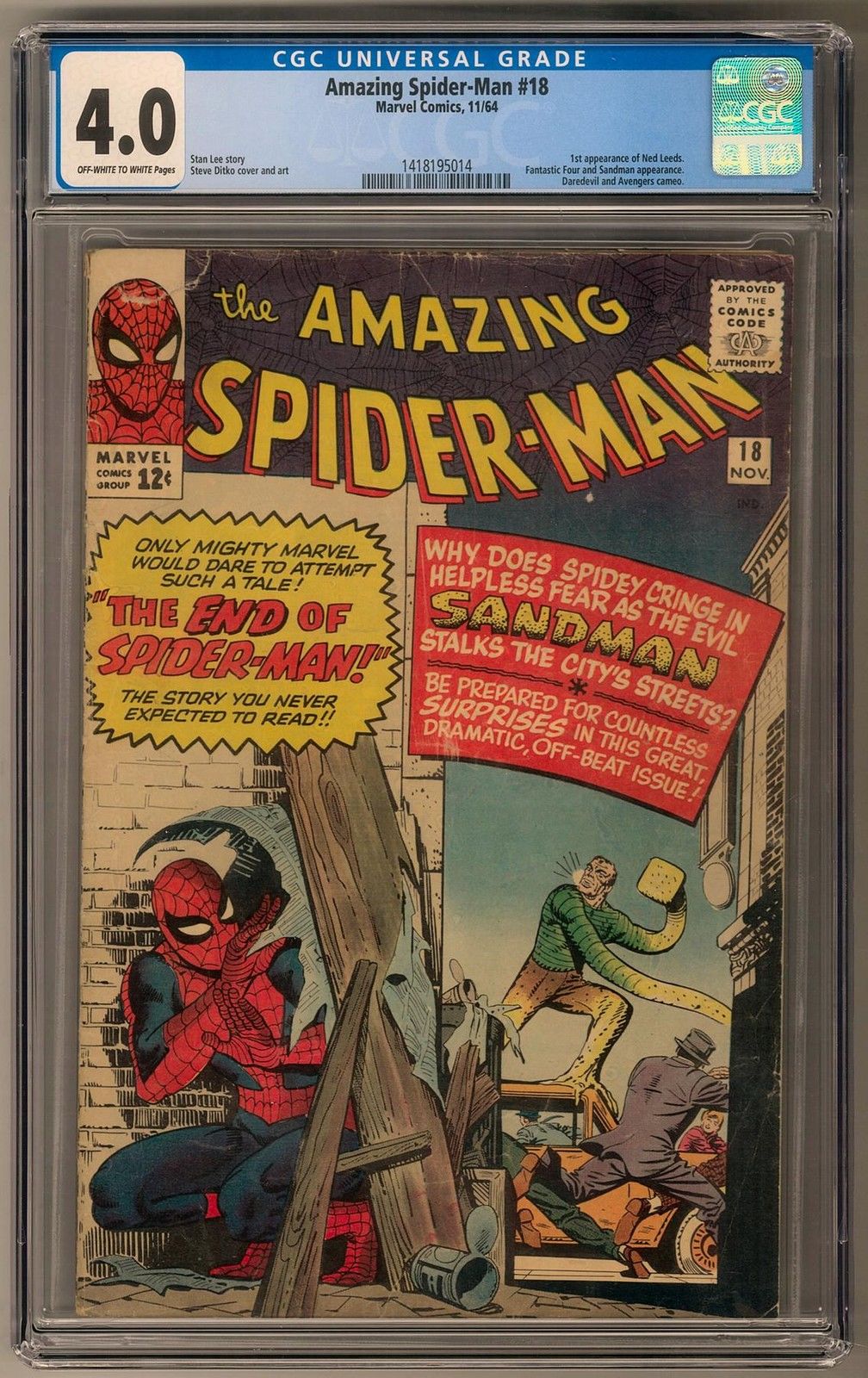 Amazing Spider-Man #18 CGC 4.0 (OW-W) 1st Ned Leeds Appearance