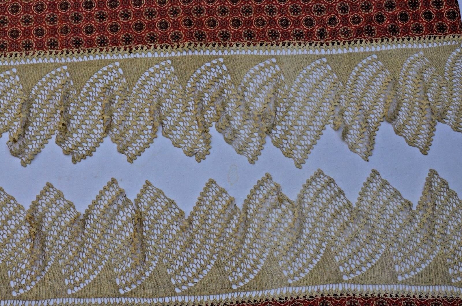 Antique French Textile Fabric Crochet Long Lace Valance Trim Curtain Panel RARE