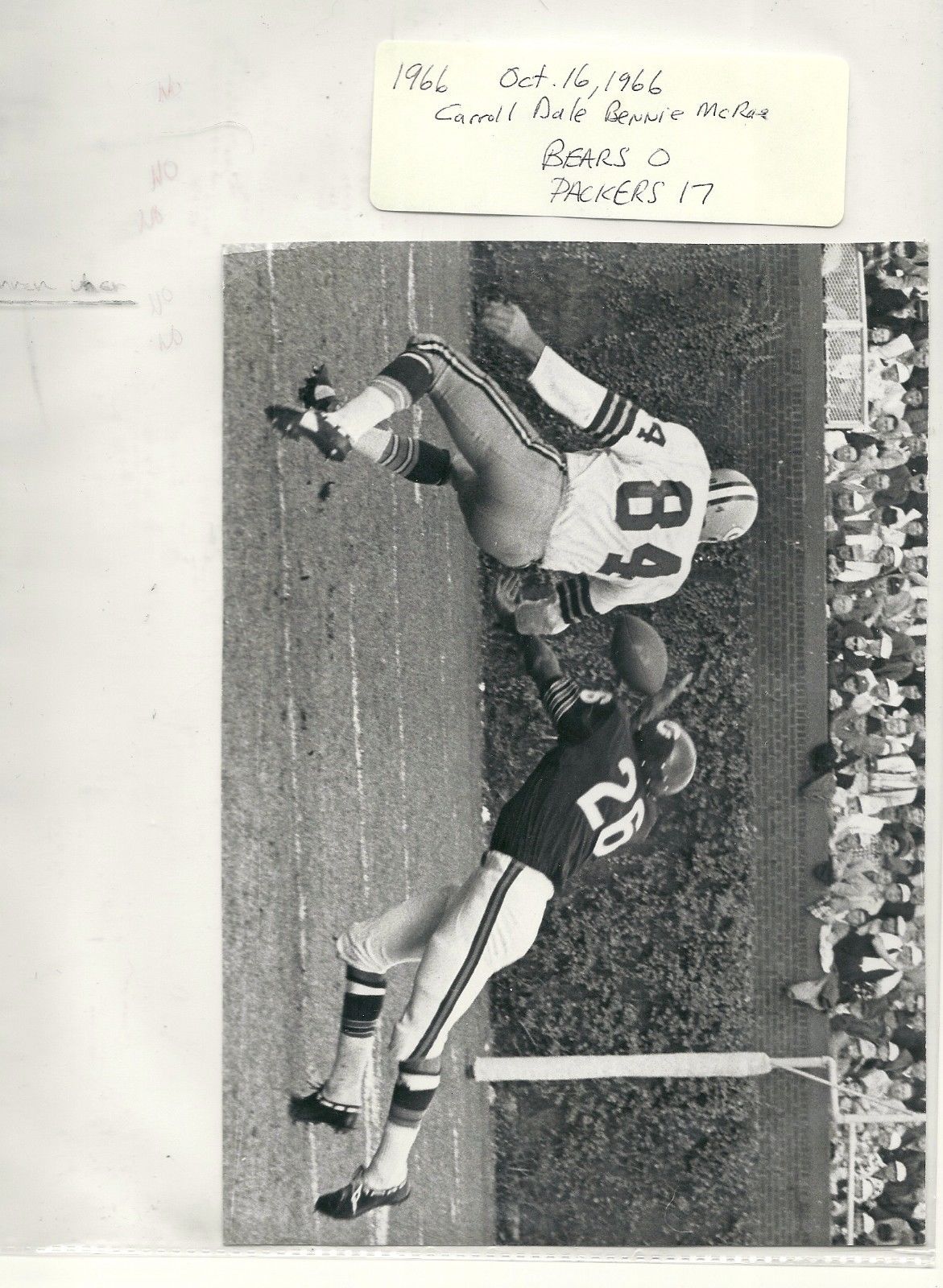 Vintage CHICAGO BEARS WIRE / PRESS PHOTO: 1966 vs. Green Bay Packers  6x8