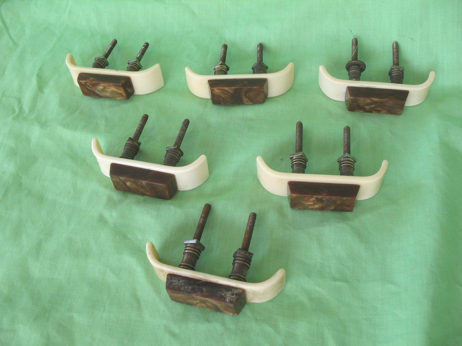 Set of 6 antique reclaim art deco  bakelite door drawer pull handles