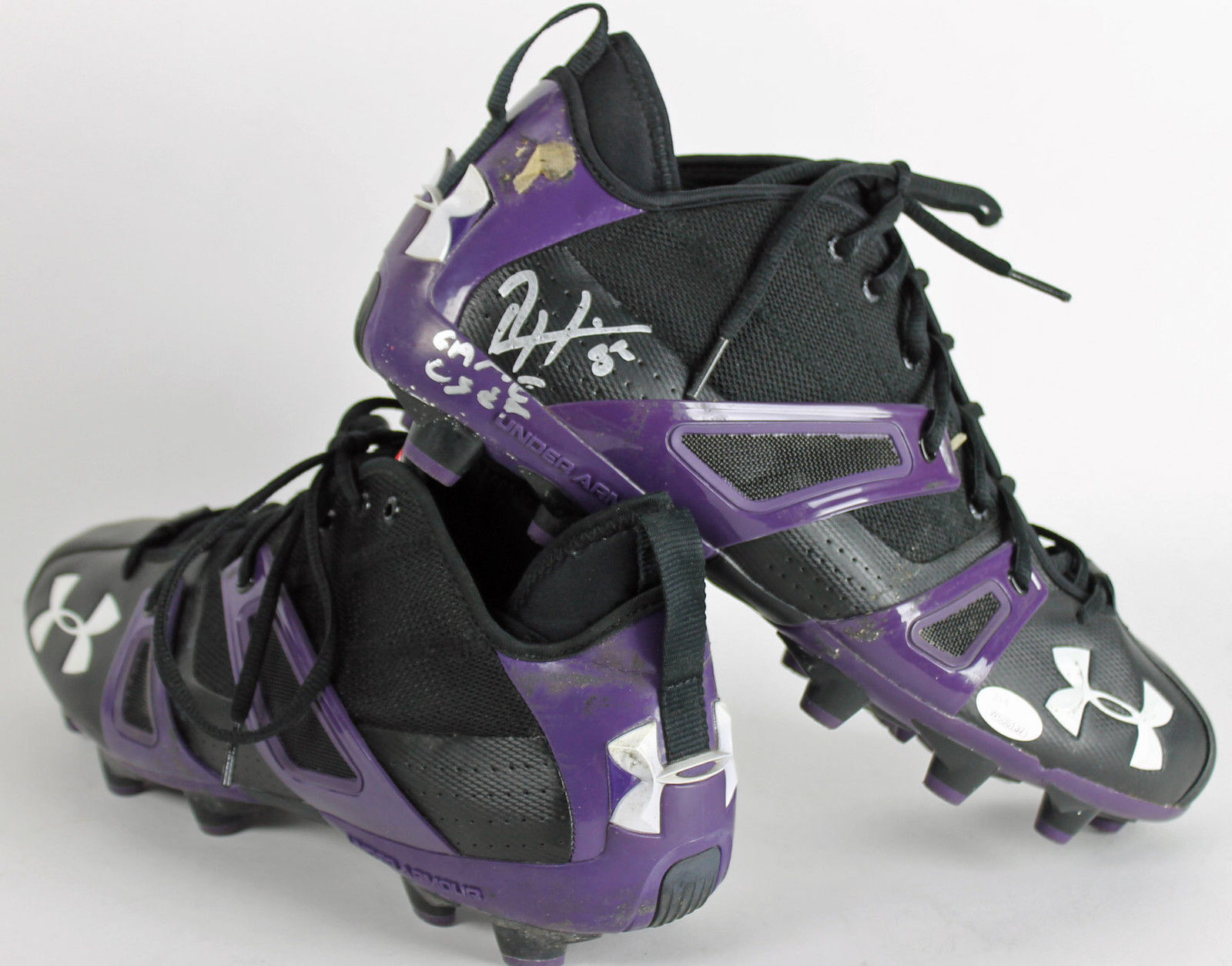 Ravens Ray Lewis "Game Used" Signed Size 12.5 Under Armour Cleats JSA Witness