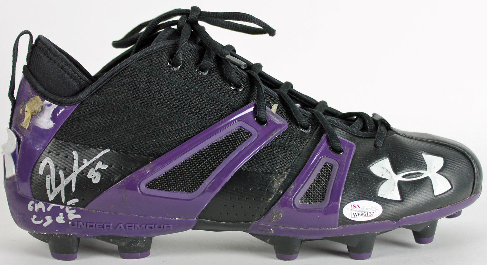 Ravens Ray Lewis "Game Used" Signed Size 12.5 Under Armour Cleats JSA Witness