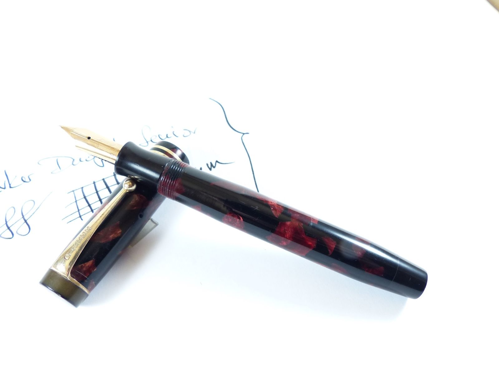 Restored Burgundy and Black Parker Duofold Senior Streamline Fountain Pen