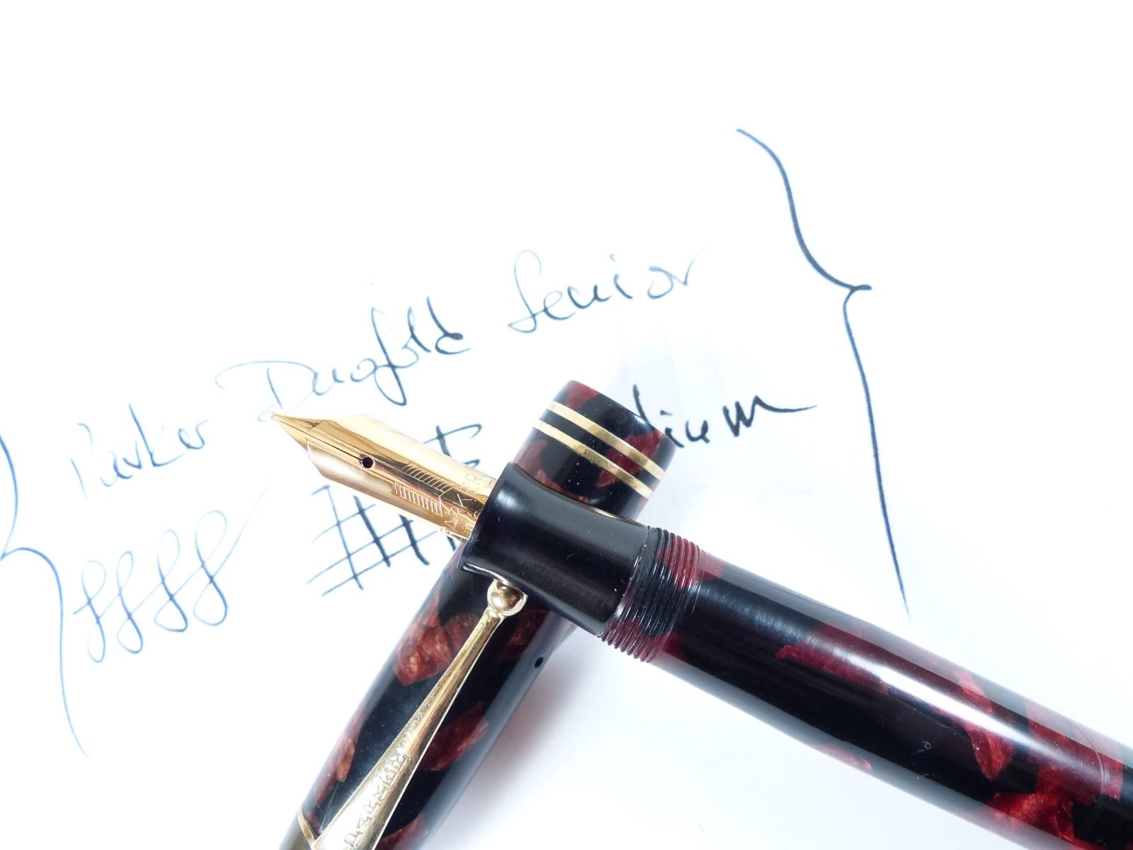 Restored Burgundy and Black Parker Duofold Senior Streamline Fountain Pen