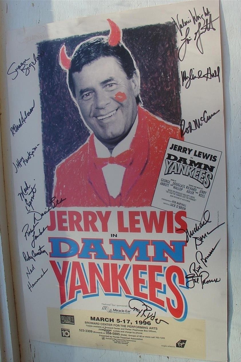 Theater Poster Signed Window Card Damn Yankees Jerry Lewis Broward Center FL 96