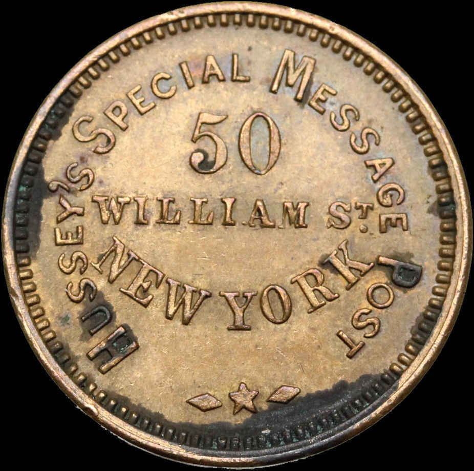 Civil War Token CWT, 1863, Hussey's Special Message Post, New York (SKU #F692)