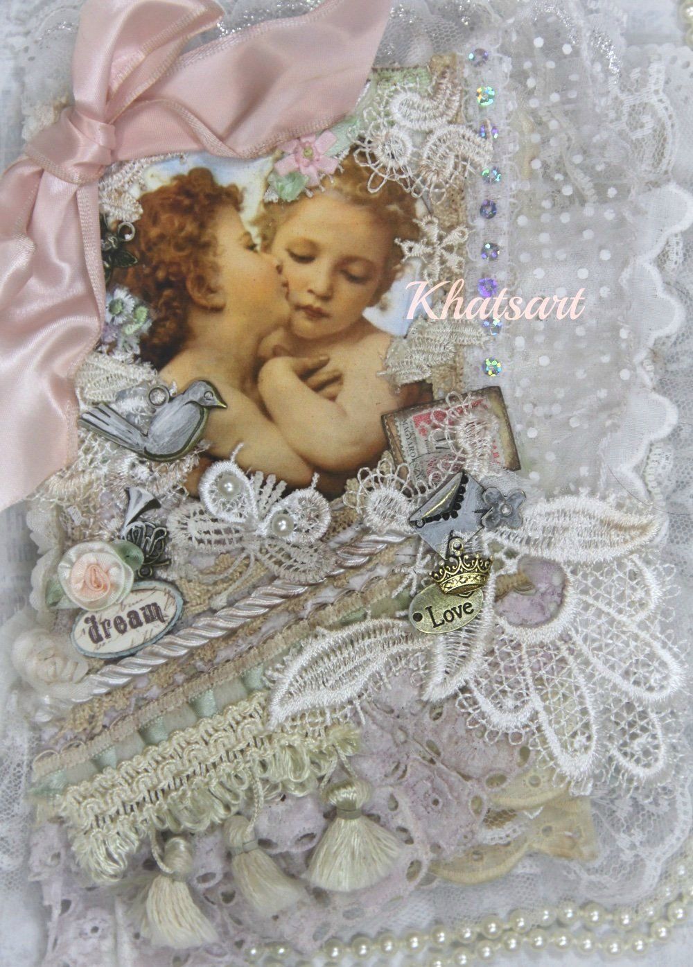 By: KHATSART *CHERISH* Mixed Media Fabric Collage Book Album Journal