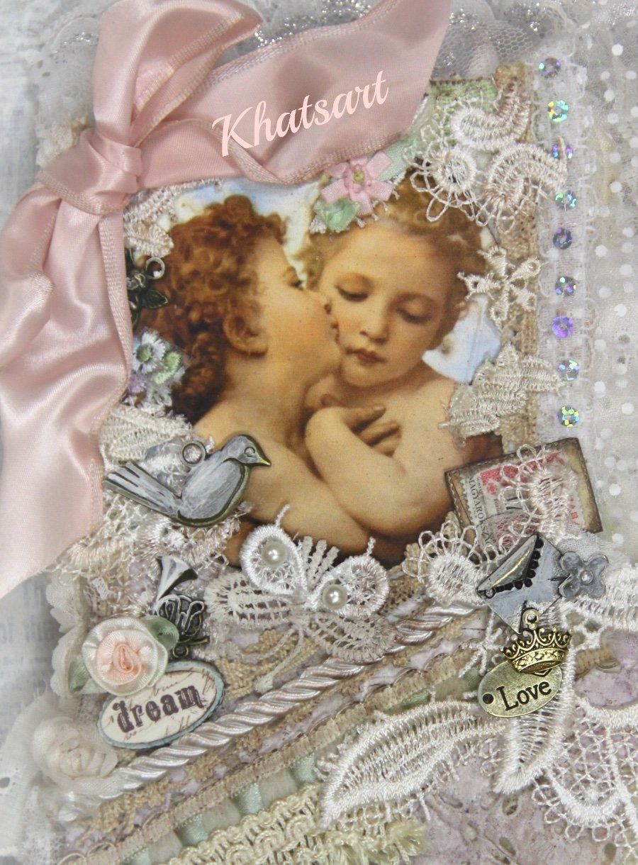 By: KHATSART *CHERISH* Mixed Media Fabric Collage Book Album Journal