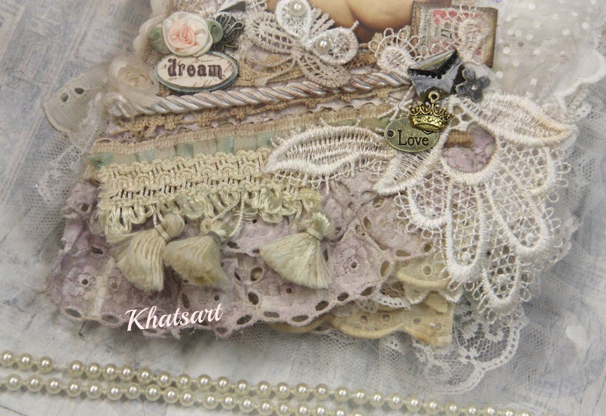 By: KHATSART *CHERISH* Mixed Media Fabric Collage Book Album Journal