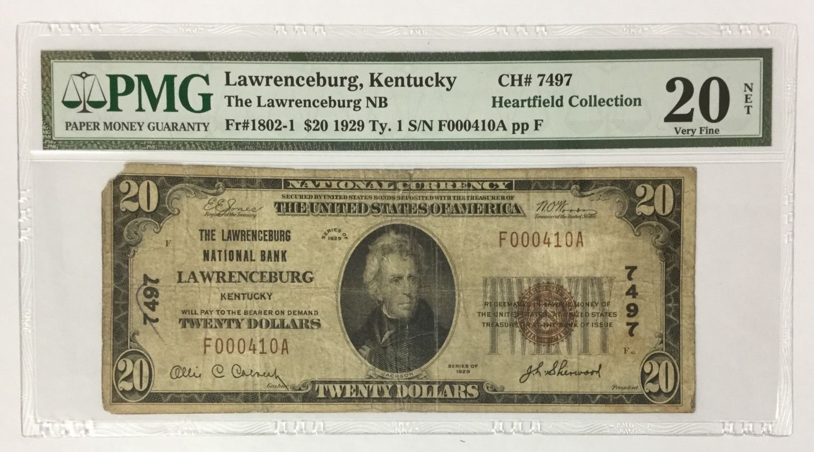 1929 $20 Lawrenceburg Kentucky ~ PMG VERY FINE VF 20 ~ CH # 7497 ~ FR# 1802-1