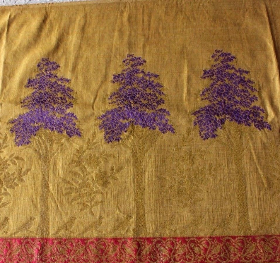 Exquisite French Antique 19th Hand Loomed Bird & Tree Gold Metallic Silk Brocade