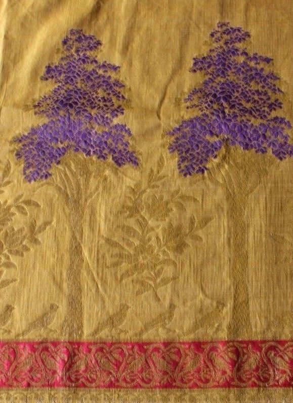 Exquisite French Antique 19th Hand Loomed Bird & Tree Gold Metallic Silk Brocade