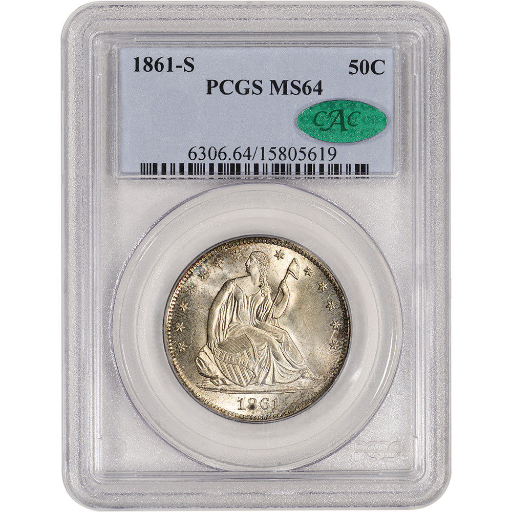 1861-S US Seated Liberty Silver Half Dollar 50C - NGC MS64 - CAC Verified