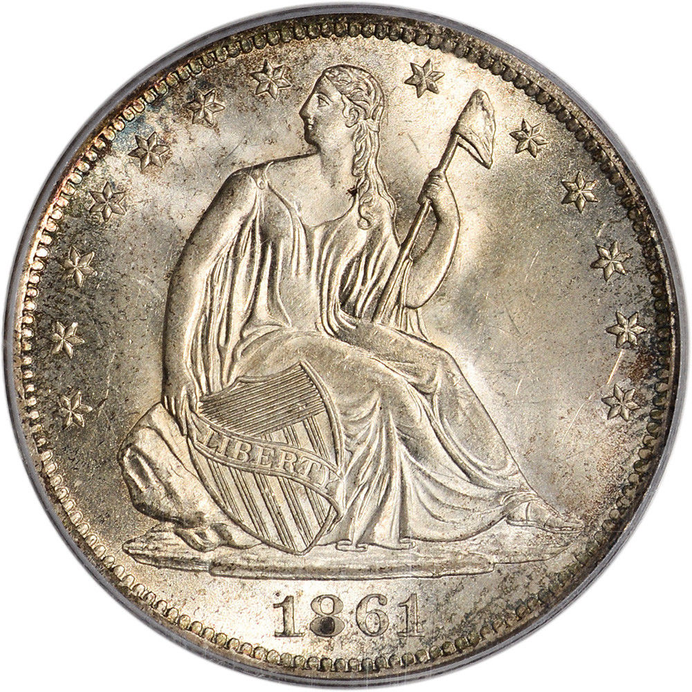 1861-S US Seated Liberty Silver Half Dollar 50C - NGC MS64 - CAC Verified